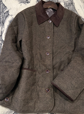 随性~复古老钱风 轻薄细腻温暖夹棉菱格棉服秋冬季翻领羊毛外套女