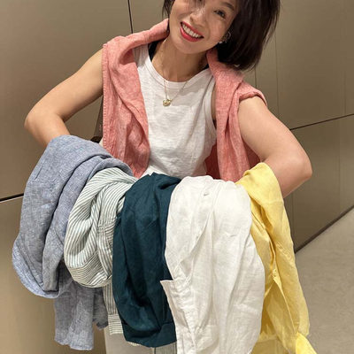 胖小妮的春天百搭翻领亚麻上衣女