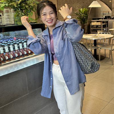 胖小妮的春天宽松通勤长袖麻上衣