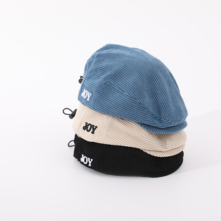 秋冬季英伦风儿童纯色贝雷帽韩版灯芯绒洋气宝宝前进帽男童画家帽