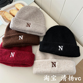 韩国ins儿童毛线帽秋冬款 洋气N字母女童针织套头帽男童保暖冷帽潮
