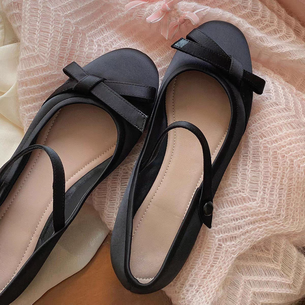 2026年新款春季蝴蝶结一字带玛丽珍鞋女平底浅口粗跟单鞋,女鞋,浅口单鞋,淘宝优惠券,粉丝福利购,淘宝优惠卷