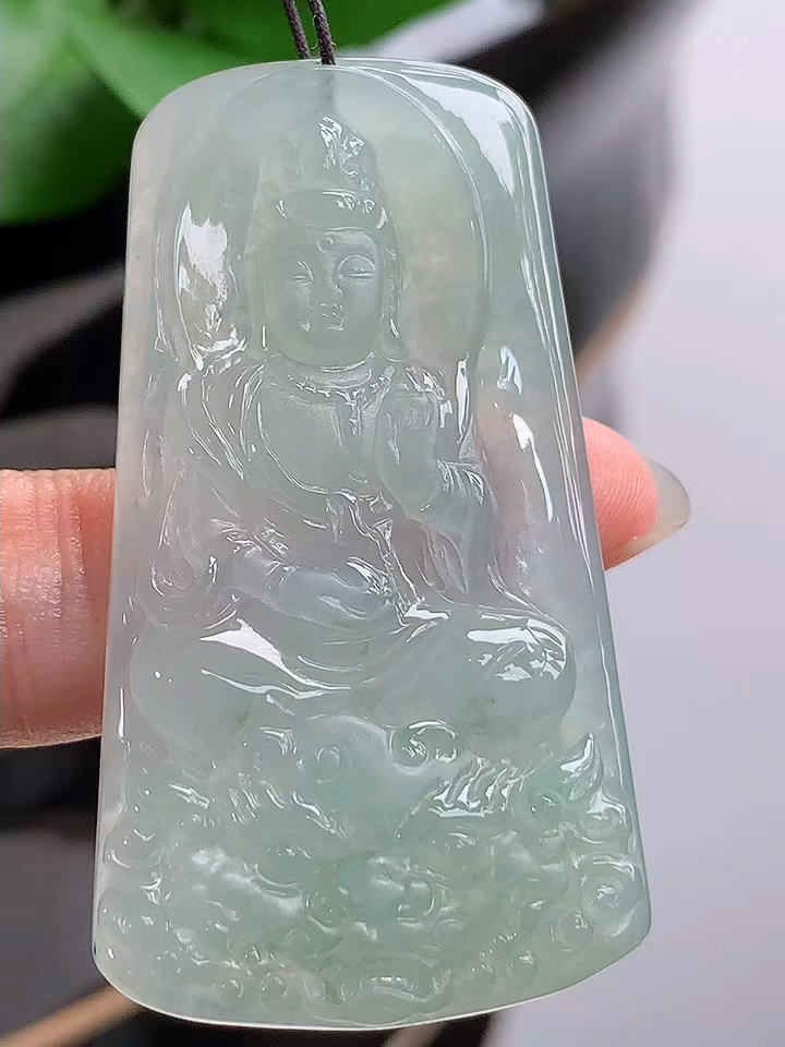 珠宝玉坠挂件正宗真品缅甸天然a货翡翠老坑冰种晴水文殊菩萨吊坠