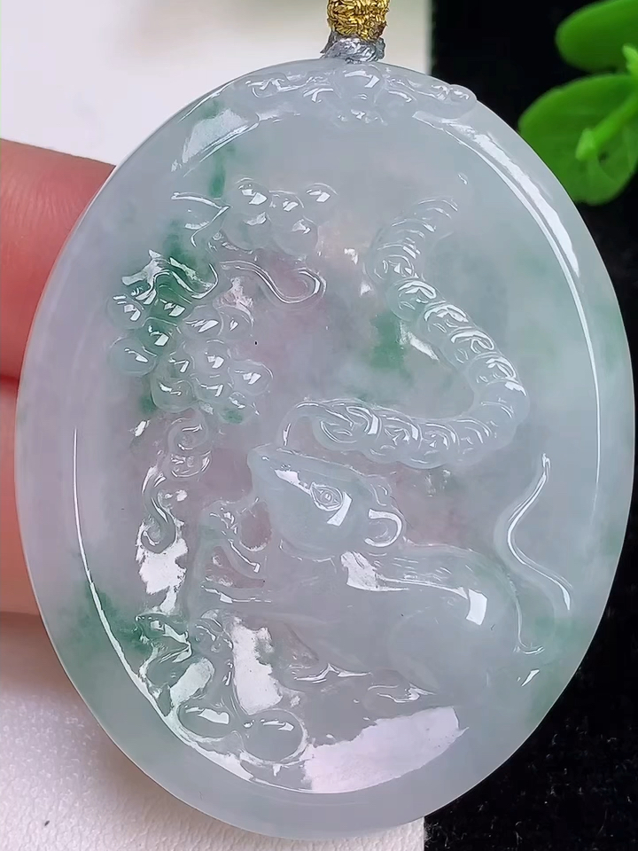 玉坠挂件首饰珠宝玉器正品缅甸天然翡翠a货飘花生肖鼠吊坠