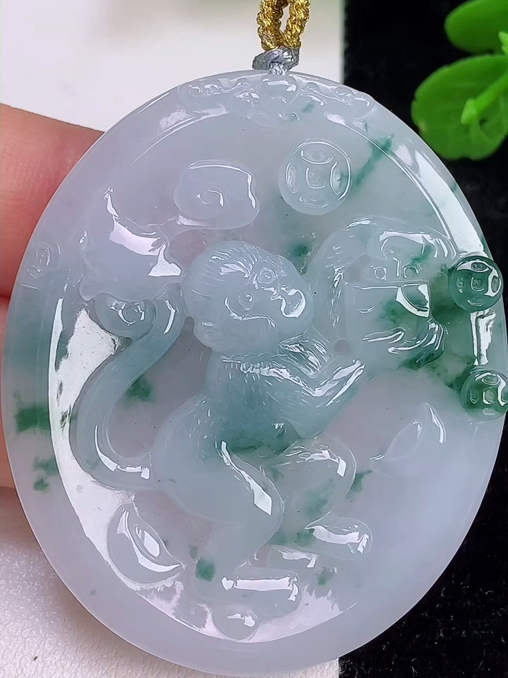 玉坠挂件首饰珠宝玉器正品缅甸天然翡翠a货飘花生肖猴吊坠