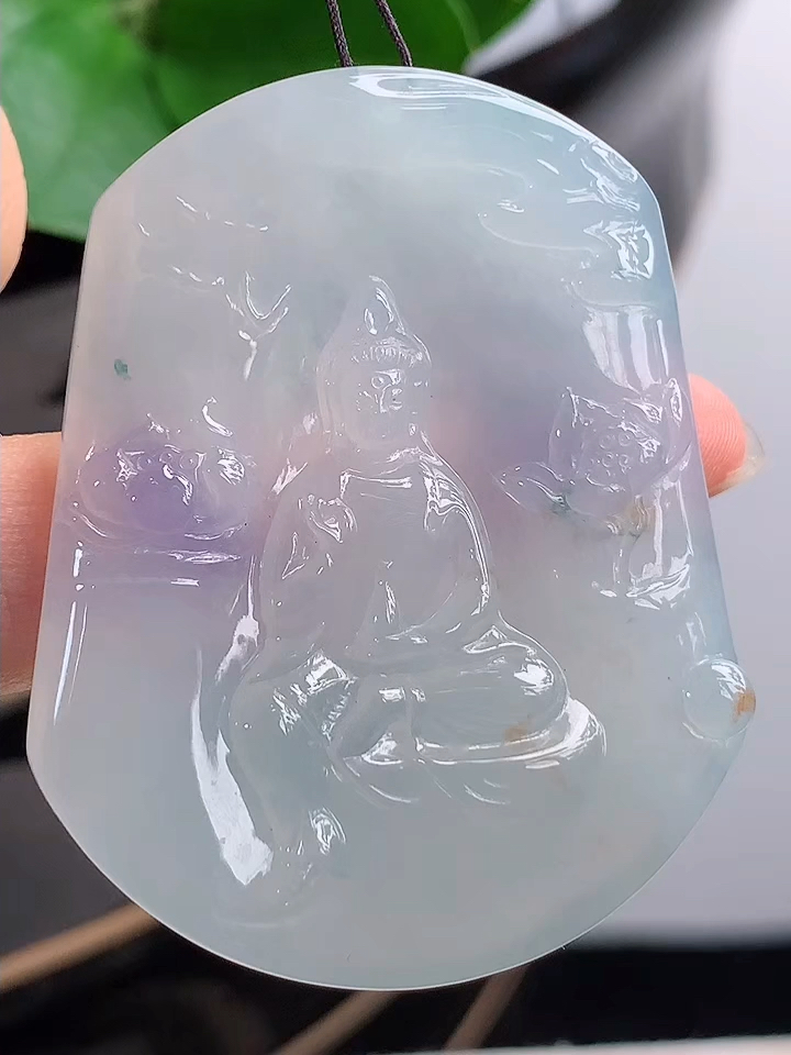 玉坠挂件玉器缅甸天然a货翡翠老坑冰种飘黄翡紫罗兰自在观音吊坠