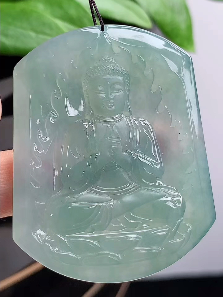 挂件玉坠珠宝缅甸天然a货翡翠老坑冰种晴水一刀切大日如来吊坠