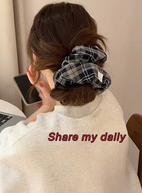 复古格子大肠发圈头绳双层大肠圈发绳低丸子头饰发饰