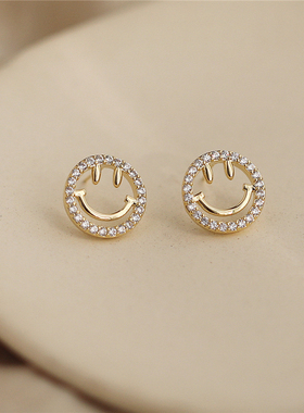 S925银针正能量微笑网红笑脸耳钉精致简约耳环女气质个性百搭耳饰