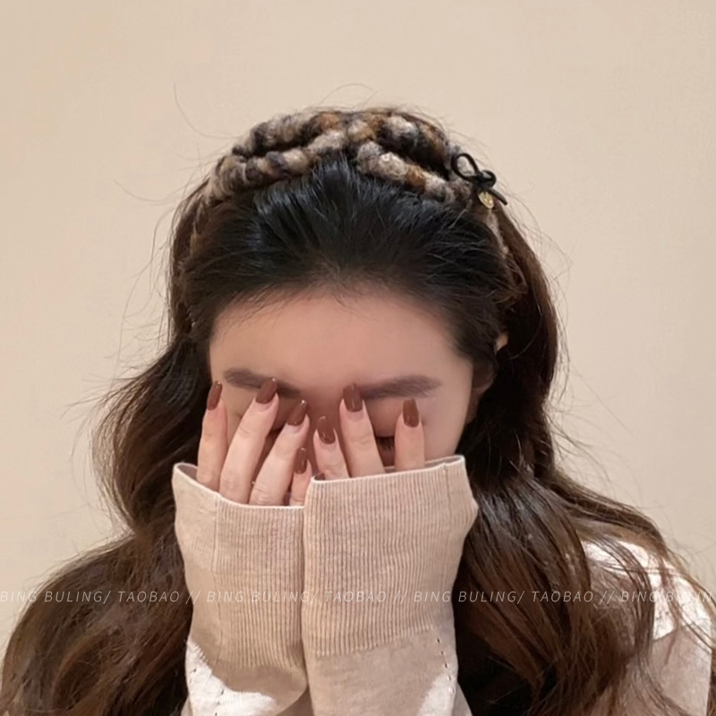 毛绒豹纹眼镜发箍女高颅顶发卡高级感洋气时尚秋冬头饰头箍发饰