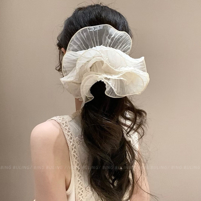 法式多层荷叶边大肠发圈超大号头花高级感温柔头绳马尾发饰发绳