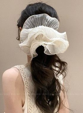 法式多层荷叶边大肠发圈超大号头花高级感温柔头绳马尾发饰发绳