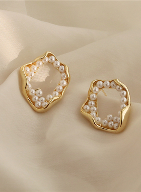 S925银针海螺珍珠耳钉个性冷淡风耳环女气质韩国简约设计感耳饰