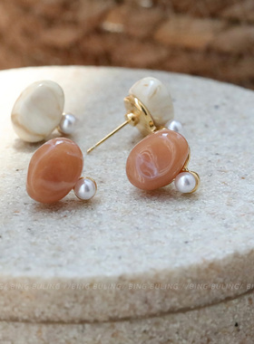 925银针石纹耳钉复古高级感耳钉气质百搭设计感耳环简约耳饰