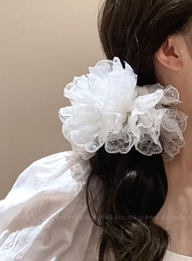 法式绣球花双层蕾丝花边大肠发圈女高级感头绳头花发绳芭蕾风头饰