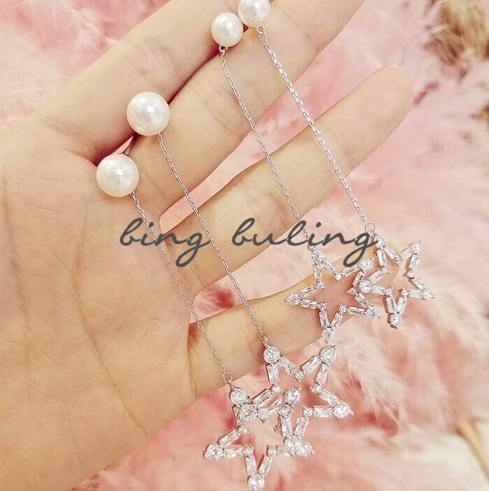 防过敏五角星闪钻耳饰