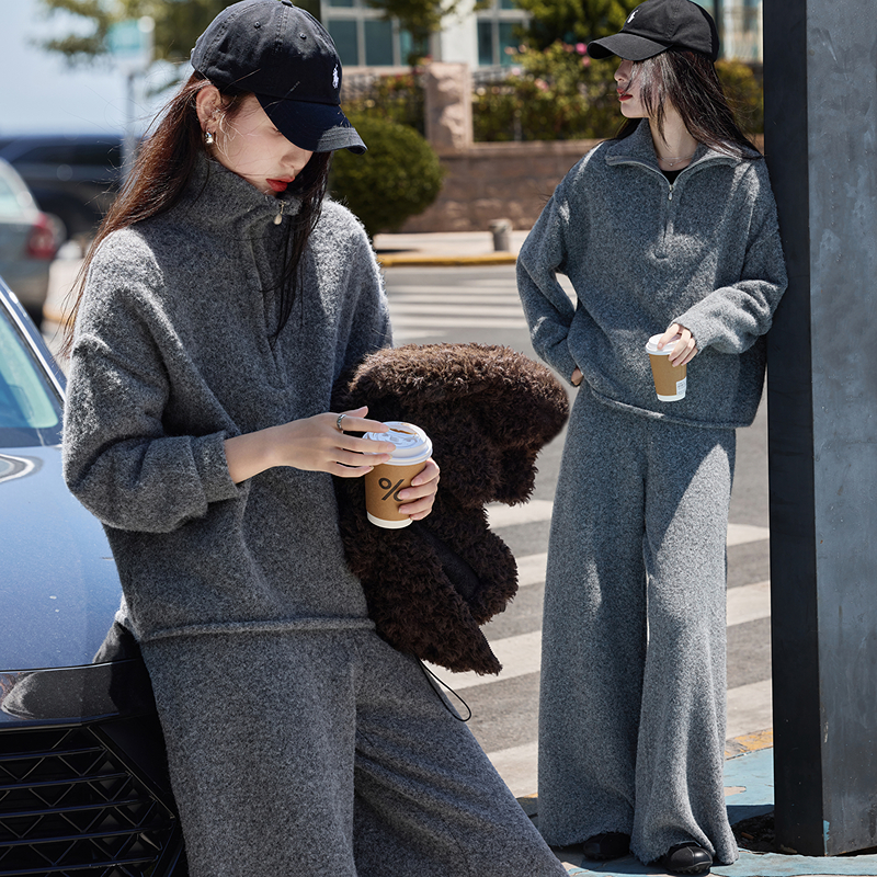 苏醒的乐园含绵羊毛冬季时尚休闲运动针织毛衣阔腿长裤两件套装