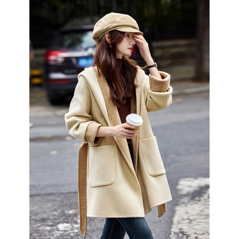 2024冬时尚宽松中长款连帽绵羊毛呢外套呢子大衣,女装/女士精品,毛呢外套,淘宝优惠券,粉丝福利购,淘宝优惠卷