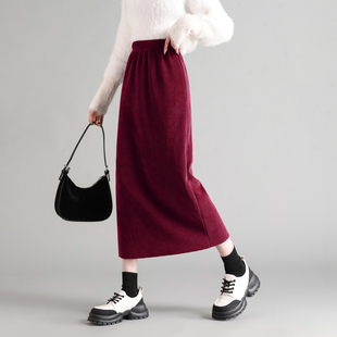 苏醒的乐园松紧高腰灯芯绒显瘦直筒裙冬新款气质百搭长款半身裙