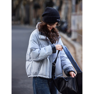 苏醒的乐园90鸭绒冬季简约休闲保暖小个子短款立领面包羽绒服