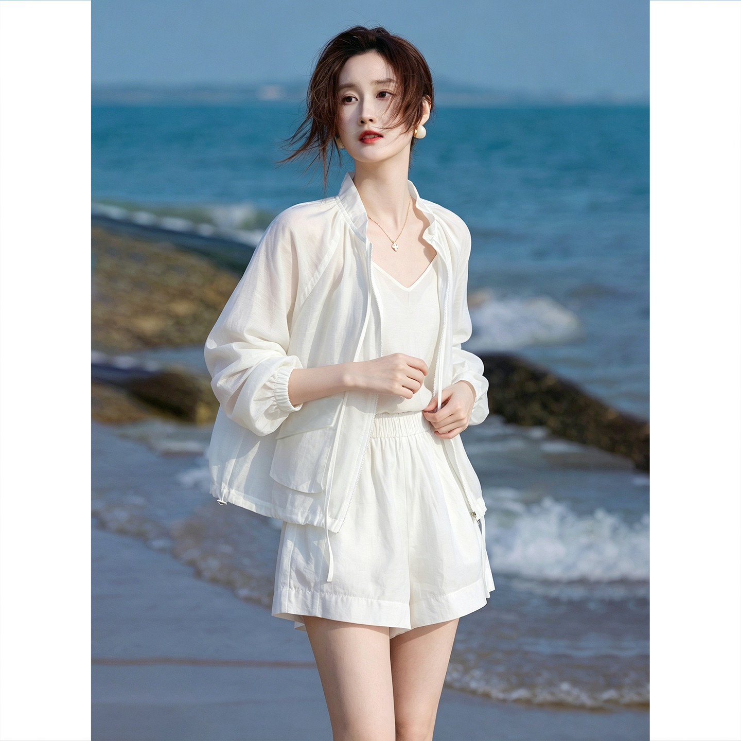 苏醒的乐园薄款遮阳户外运动两件套26夏季时尚休闲夹克短裤套装