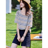 乐园减龄条纹宽松T恤短裤 两件夏季 百搭显瘦都市休闲式 苏醒 套装