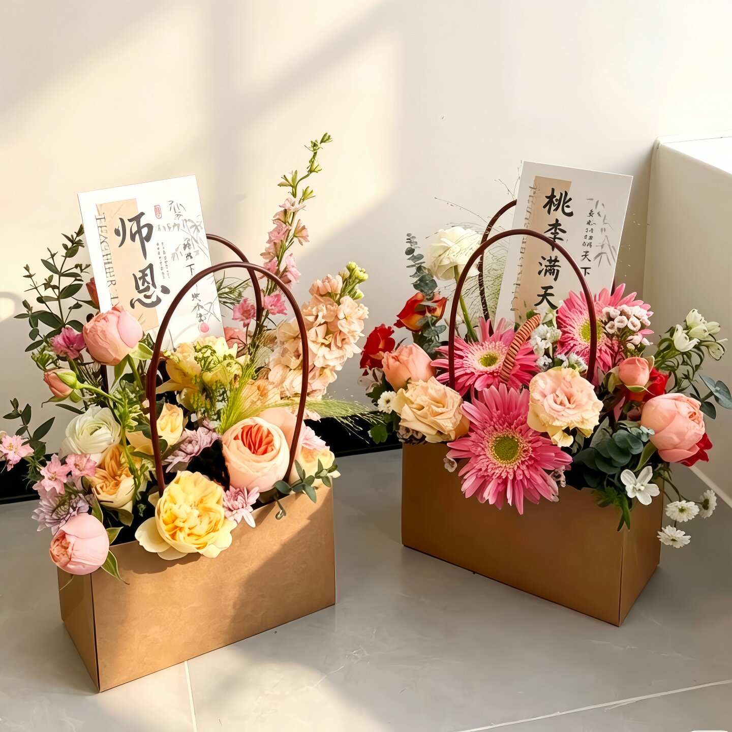 教师节送老师水果鲜花礼品纸袋桃李满天下花篮手提牛皮纸袋花束袋图片