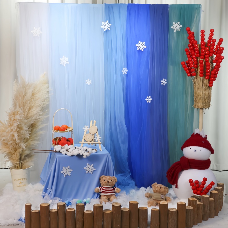 冬季蓝色系网纱幔幼儿园环创氛围感主题挂饰挂布自然角装饰材料
