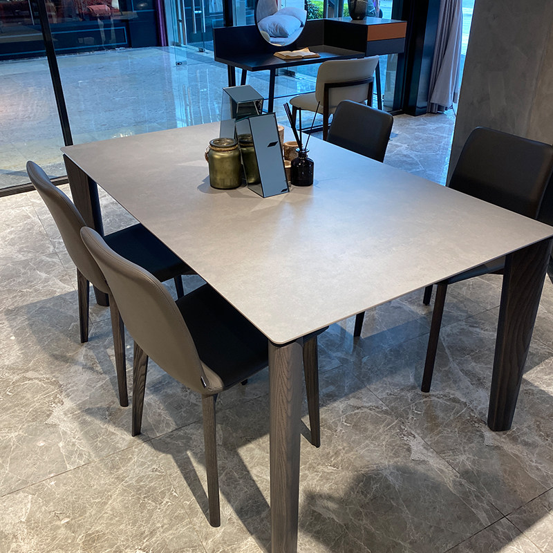 意大利进口拉米娜岩板餐桌长方形家用实木现代简约轻奢小户型家具