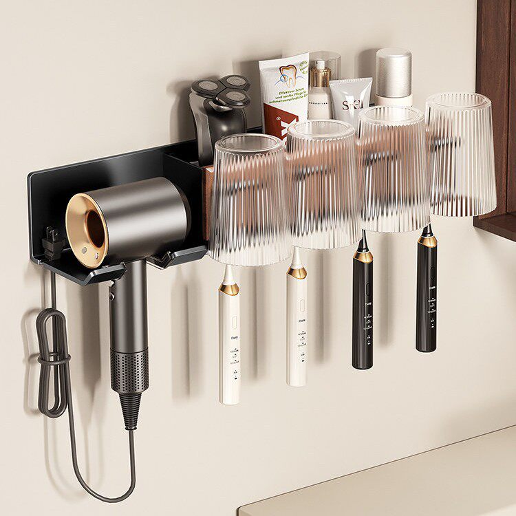 黑胡桃牙刷架壁挂式免打孔电动牙刷收纳架浴室置物架卫生间纸巾盒