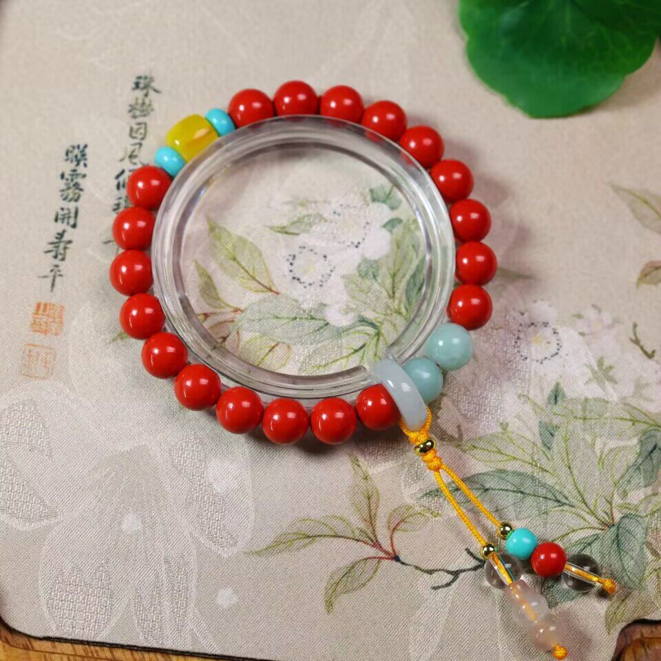 精品朱砂福禄手链女士设计感红色串珠手工编织单圈手环简约饰品