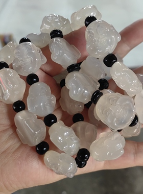玉阅珠宝天然白玛瑙佛头手链