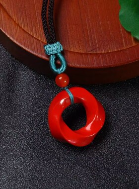 朱砂面包圈红色简约百搭吊坠