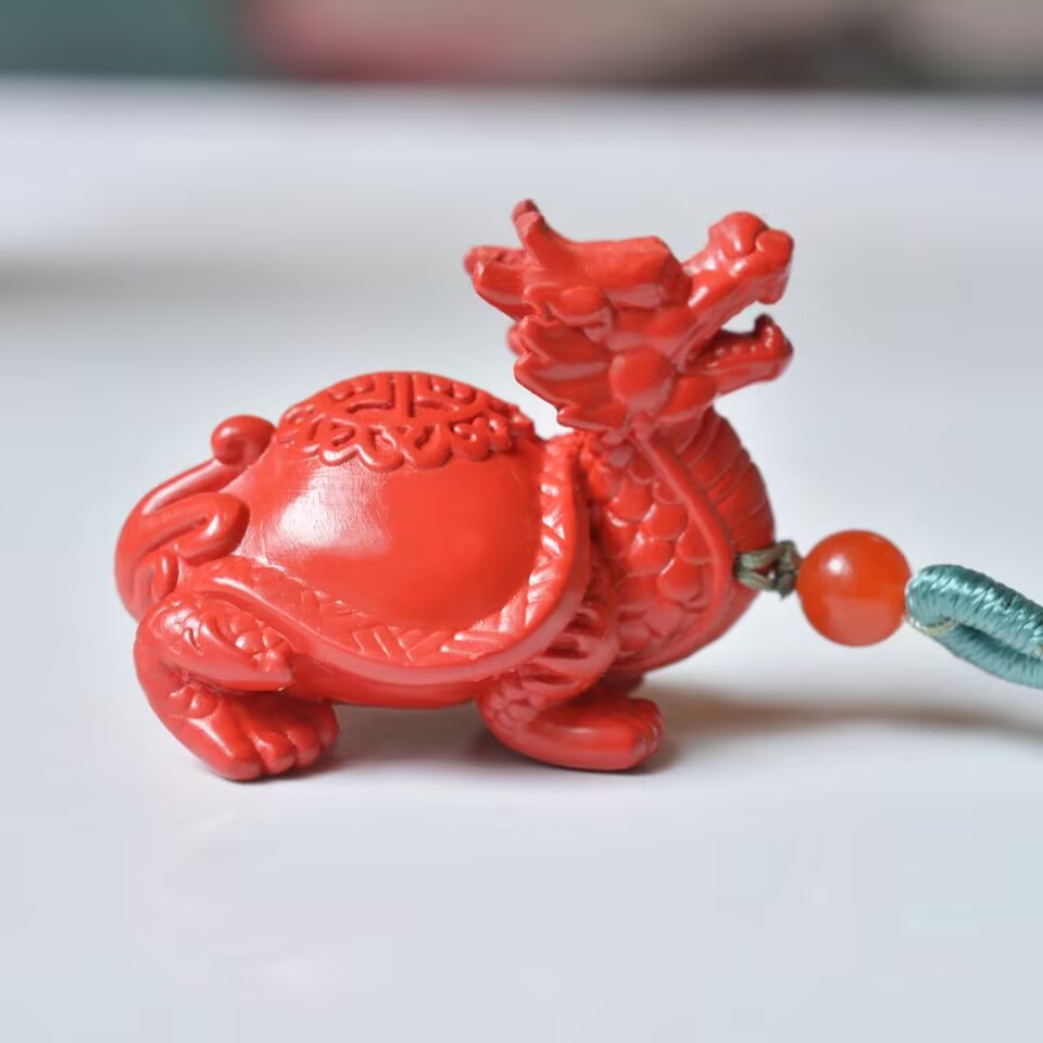 精品红色朱砂龙龟吊坠男女款小众设计高级感毛衣项链挂坠饰品礼物