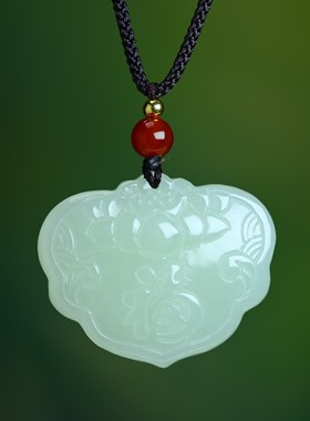 天然和田玉福锁吊坠吉祥百搭
