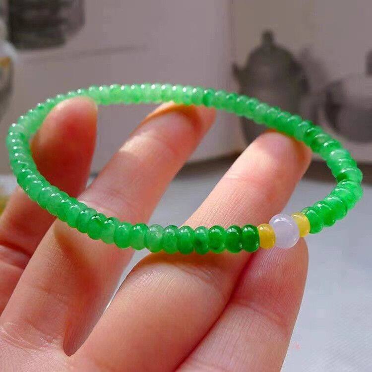 翡翠老坑料算珠单圈手串阳绿色简约设计手链帝王绿干青紫罗兰女款