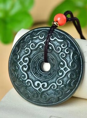 玉阅珠宝仿古回纹平安扣玉吊坠