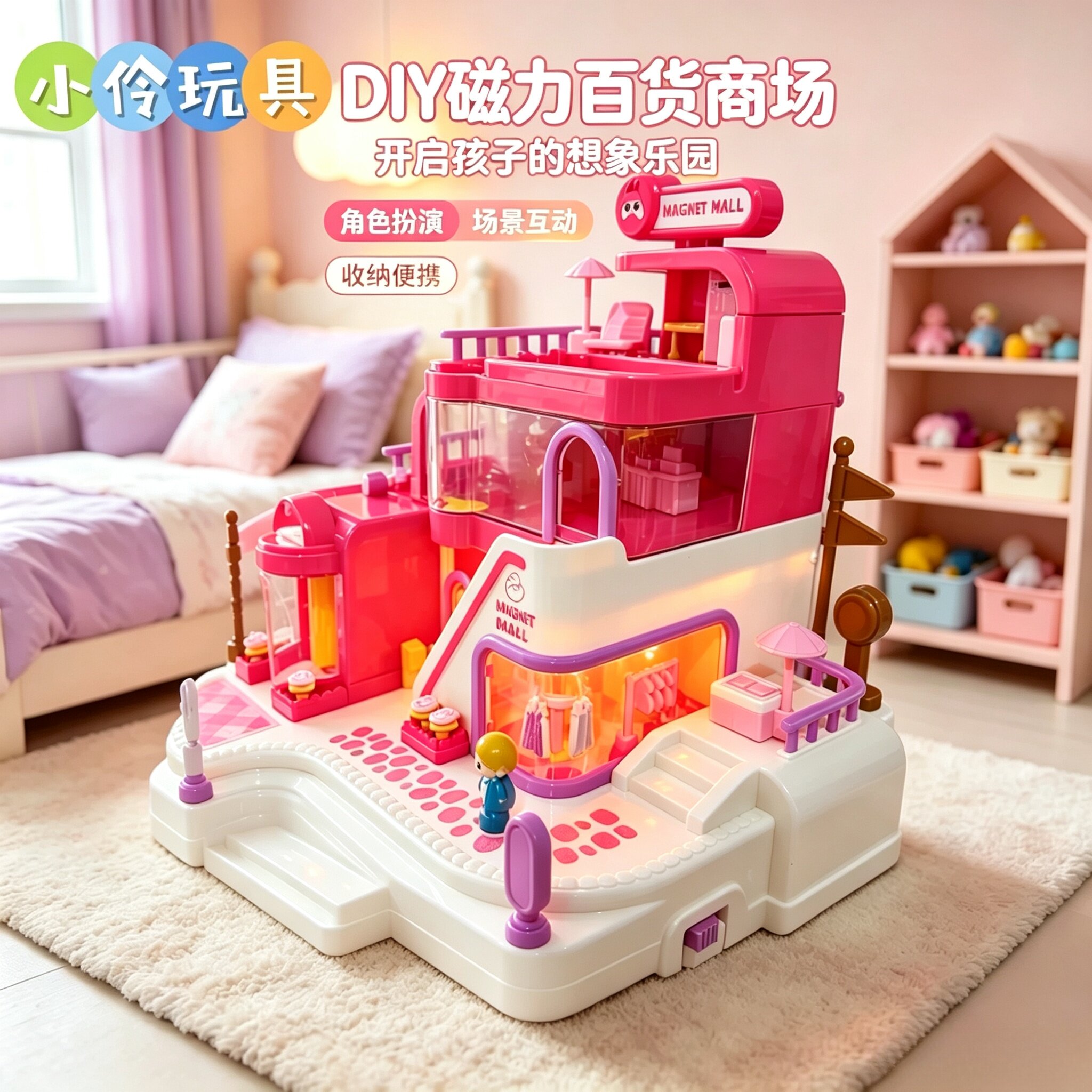 小玲玩具儿童磁力城堡公主屋小女孩子益智过家家diy玩具生日礼物