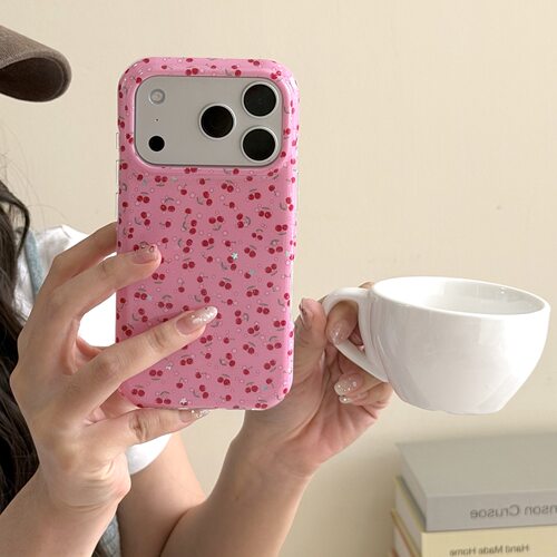 DanDan ins风粉色底满屏樱桃适用于iPhone17promax手机壳16pro小众15pro星星全包保护套16/17