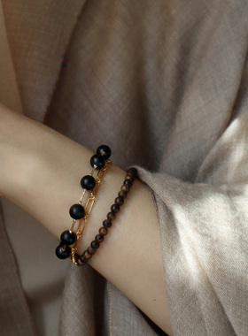 良器艺术 ·  墨玉手链女手串 18K金手链新疆墨玉设计款手链