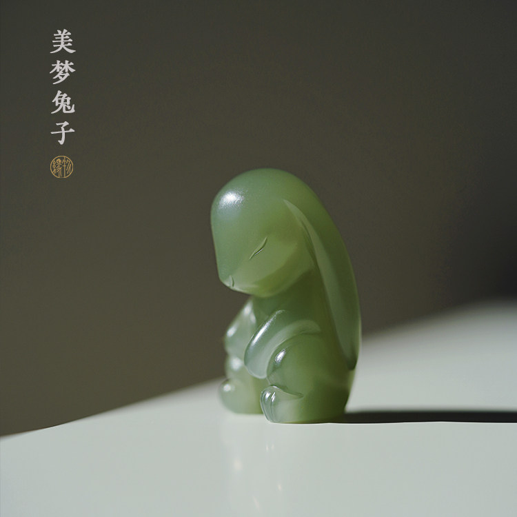 良器艺术和田玉青玉美梦兔子挂件兔宝宝吊坠玉兔吊坠男女款