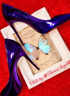 红底紫色高跟鞋女细跟名媛女2025春秋新款大码尖头性感单鞋