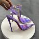 新款 仙女风透明高跟鞋 细跟尖头电光pvc凉鞋 夏季 女水晶紫色高跟鞋