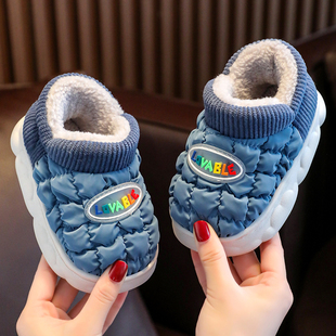 儿童棉拖鞋秋冬季男女童羽绒布防水防滑卡通包跟加绒加厚宝宝鞋子