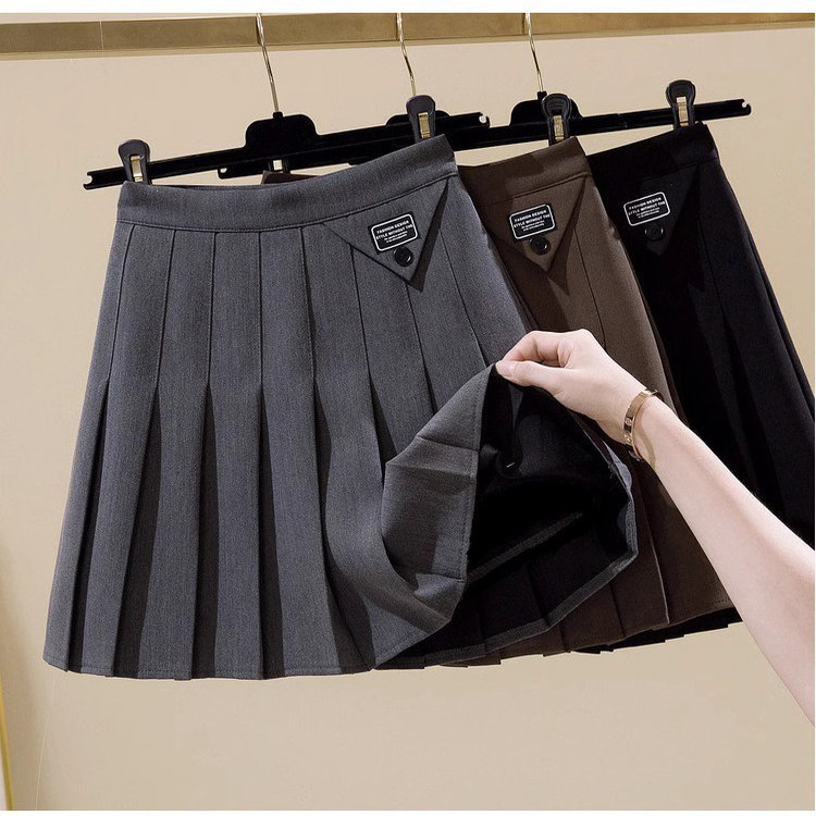 春秋新款女童百褶裙高腰显瘦学院风灰色a字短裙ins超火西装半身裙