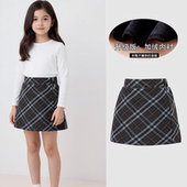 女童毛呢半裙秋冬新款 儿童加厚灰色格子短裙宝宝半身裙包臀A字裙