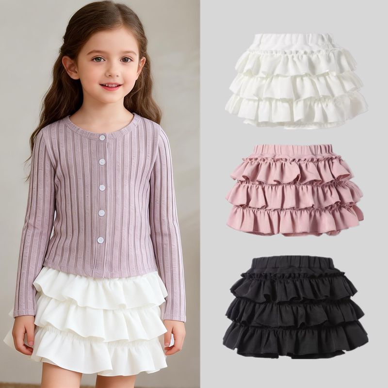 春秋季新款女童辣妹蛋糕裙儿童少女荷叶边高腰显瘦气质蓬蓬短裙子