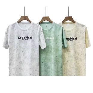 做旧美式风重磅轻奢棉痞帅风圆领短袖男生涂鸦印花男款体恤3705