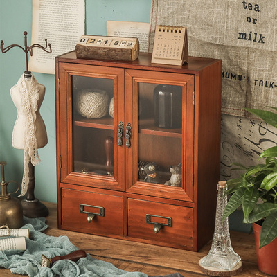 复古木质桌面大容量抽屉收纳盒