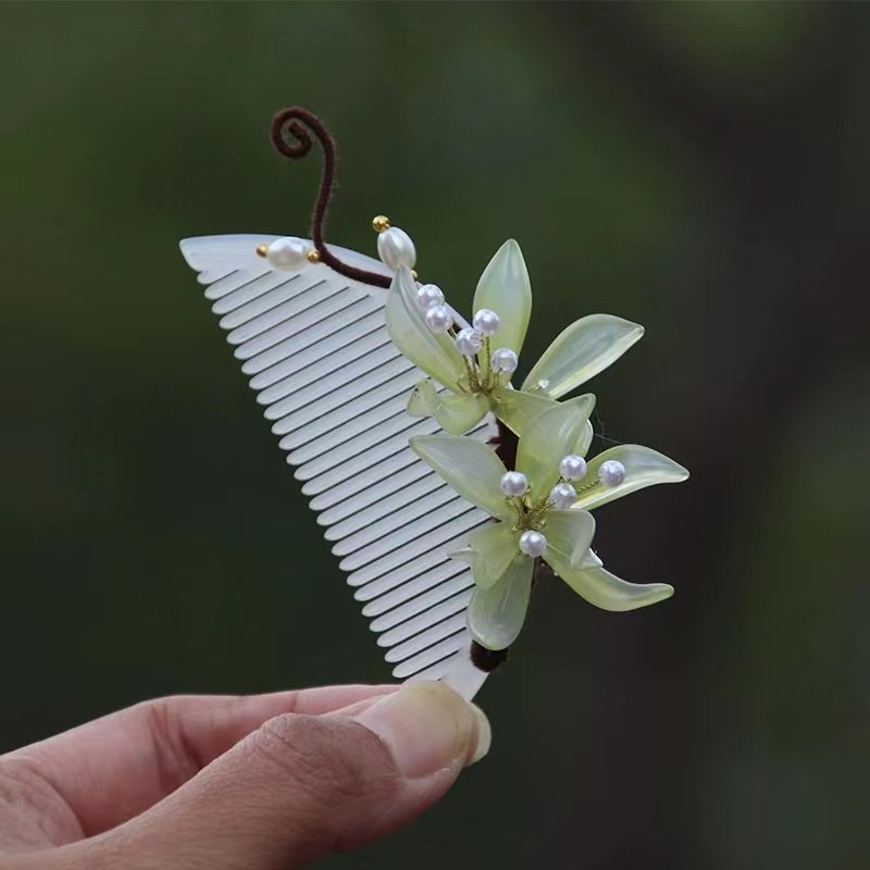 仿白玉插梳秦汉代发饰魏晋简约清冷感仙气发簪汉服顶簪头饰发梳子